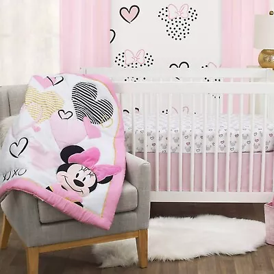 Disney Baby MINNIE MOUSE NURSERY/CRIB BEDDING SET 3-Pc Playful Hearts ~ New • $29.99