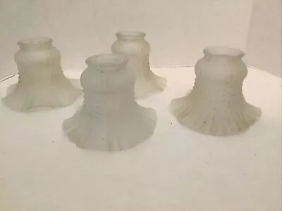 4 Vintage Ceiling Fan Lamp Shade Globes Frosted Glass Ruffled Edge • $12