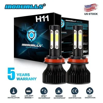 IRONWALLS H11 LED Headlight Kit Low Beam Bulbs 2400W 360000LM 6000K White Bright • $17.99