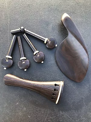 Natural Ebony Wood Violin Parts Set 4/4 Tailpiece Endpin Peg Chinrest US Shipp • $29.99