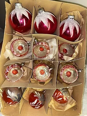 Vintage Shiny Bright GERMAN Mix Blown Glass Ornaments Indent Mica • $75