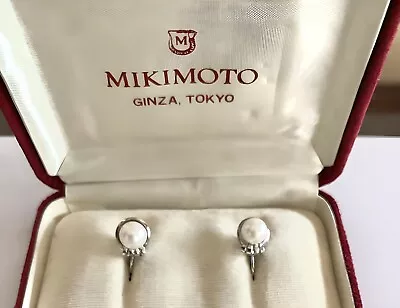 Mikimoto Earrings Non-pierced Akoya Pearl 5.7mm Silver 925 Bow Japan Authentic • $173