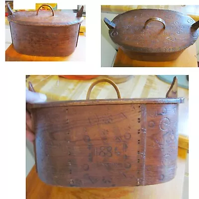 Antique Norway Tine Bentwood Box Pokerwork Dated 1886 • $275