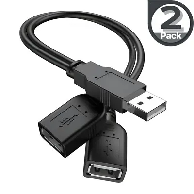 2Pack USB 2.0 Male To 2 Dual Female Jack Y Splitter Hub Power Cord Adapter Cable • $2.99