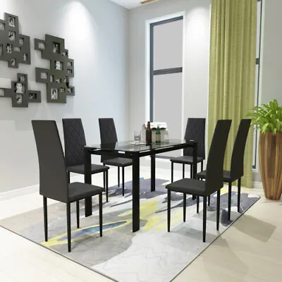 $179.99 • Buy 7-Piece Modern Elegant Black Home Dining Table Set Leather Chairs For 6 People