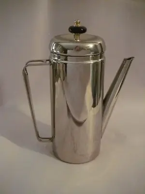 Vintage Ss Chrome Tea Water Pitcher Black Bakelite & Brass Knob Art Deco 8 1/4  • $62