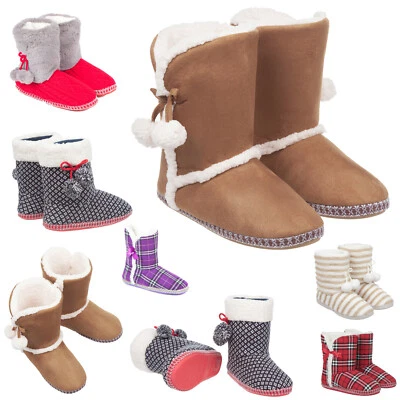 £8.99 • Buy Ladies Girls Slip On Bootie Boot Slippers Size 3 To 8 UK - FAUX FUR WINTER WARM