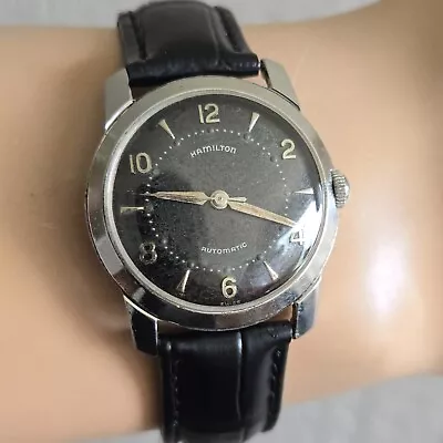 Vintage HAMILTON Men's Automatic Watch Cal.672 17Jewels Black Dial Swiss 1950s • $299