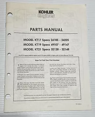 New Kohler Twin Cylinder Engine Models Kt17 - Kt19 - K21 Tp-1303-c Parts Book • $9.95