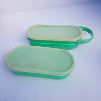 Vintage Tupperware Grated Cheese Storage Container Pair Lidded Green • $29.99