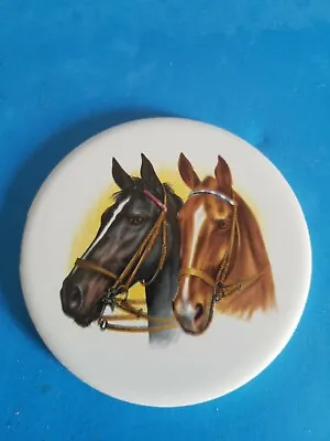 Vintage H&r Johnson 3 1/2  Horses Collectible Round Tile.free Shipping.*c1 • $15.38