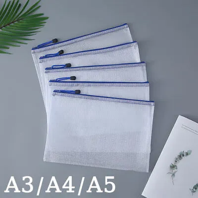 A3 A4 A5 Mesh Zipper Pouch Document Bag Plastic Zip File Folders Puzzle Bags • £12.97