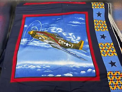 Airplane Patriotic Squares Fabric Cheater Quilt 3yds 33” X 44” Fabri-Quilt VTG • $51.99