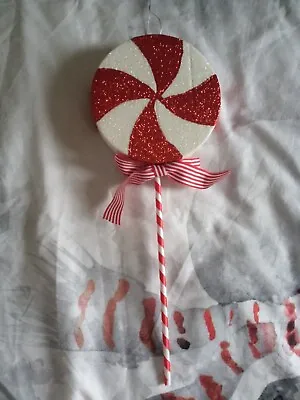 Christmas Red & White Glitter Candy Cane Lollipop Decoration Ornament New • £4.99