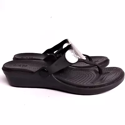 Crocs Disney Mickey Mouse Ear Black Silver Wedge Flip Flop Sandals Size 8 • $31.31