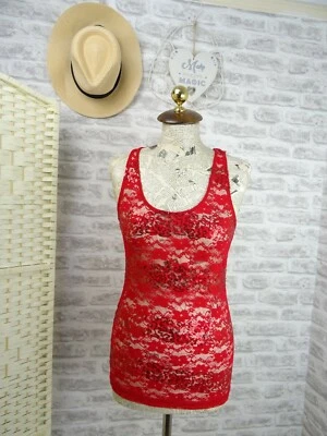 £5.99 • Buy BNWoT DECODED Red Sparkly T Shirt Poly Party Sheer Trashy Lacy Top  S/M T388