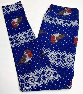 NEW LuLaRoe OS Leggings BLUE Winter Nordic Knit BIRD Winter Sweater Snowflake • $24.12