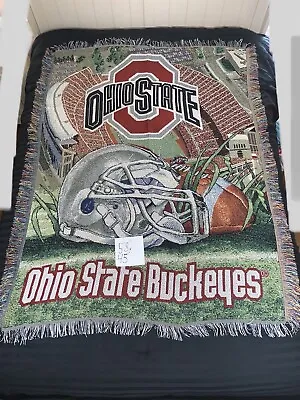 Vintage The Ohio State Buckeyes Throw Blanket/Tapestry Woven Collegiate NCAA • $32