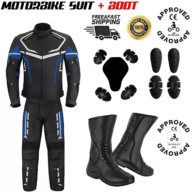Motorbike Suit For Mens Waterproof Motorcycle Leather Boots Armoured Riding Suit • $177.79