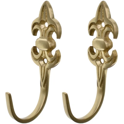 £4.25 • Buy 2 X BRASS FLEUR DE LYS CURTAIN TIE BACK Large 75mm/3  Wall Hook Holder Hold Back