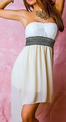 Sexy Miss Ladies Mullet Chiffon Lace Dress Cream White Gold Silver Dress SX/S • $29.86