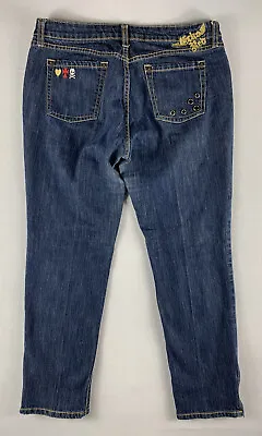 Ecko Red Womens Blue Jeans Heart Skull Crossbones Ankle Zip 32x27 • $4.50