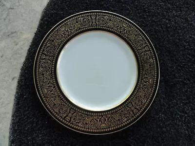 Mikasa Mount Holyoke Gold Scrolls Black Rim White Bone-China Salad Plate • $15