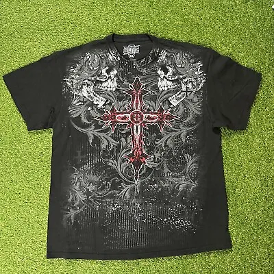 Tapout Y2K T-Shirt Black Skull Affliction MMA Elite Grunge Vtg XL MPS AOP • $65