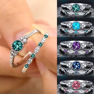 2pcs White Gold Plated Zircon Finger Ring Women Wedding Party Ring Jewelry Gift • $1.36