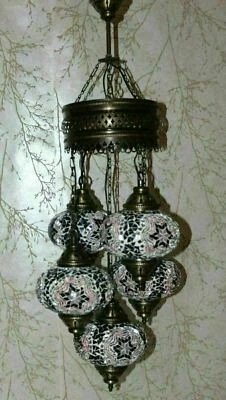 £194.95 • Buy 5 Large Globes - Turkish Moroccan Glass Mosaic Hanging Ceiling Chandelier Lamp