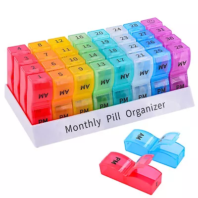 Monthly Pill Organizer Pill Case Box 31 Day AMPM 32 Single Unit Lock Compartment • $14.65