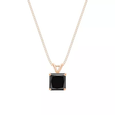 1.50 Ct Princess Created Black Diamond Real 14K Rose Gold Pendant 18  Necklace • $209.97