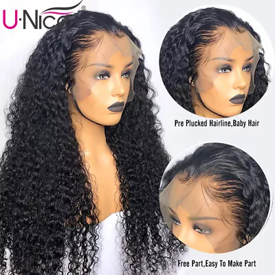 Curly 13x4 Lace Front Human Hair Wigs For Black Women Mongolian Hair Pre Plucked • $127.93