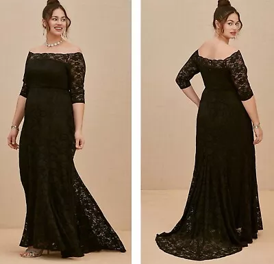 NWT Torrid Size 14 Special Occasion Black Lace Off Shoulder Gown Formal Dress • $89.99