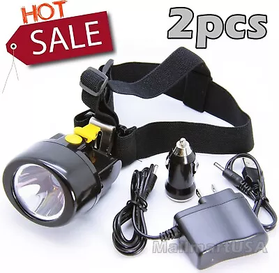 Lot Of 2 Mining Light Rechargeable Headlamp Lamp Miners LED Flashlight Hard Hat • $61.90