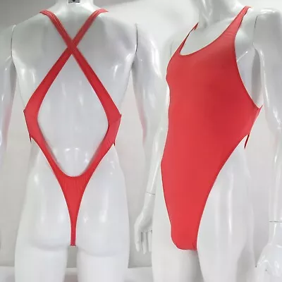 R728 Mens X Crossing Back Thong Leotard One Piece Semi C-thru Bodysuit • $15.99