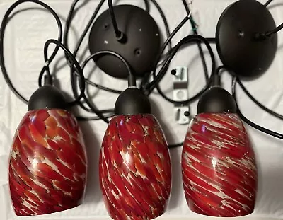 Set Of 3 Murano Pendant Lights Red • $97.50