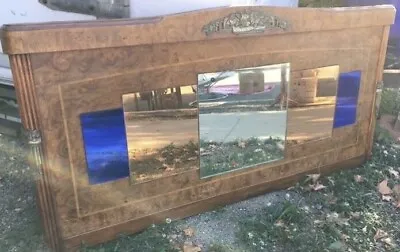 $350 • Buy Modern Mid-Century Art Deco LG Silver Cobalt Blue Peach Mirror Burl Wood Frame