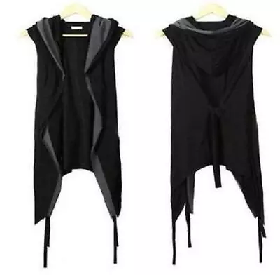 Punk Gothic Mens Casual Hooded Cloak Vest Sports Sleeveless Long Coat • $37.74