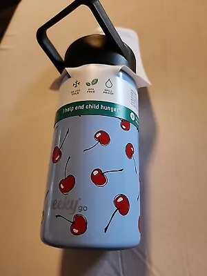 Cheeky Kids Go 14oz Insulated Stainless Steel Water Bottle Straw Lid Cherrys NEW • $10.36