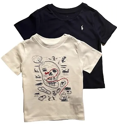 Baby Boys Ralph Lauren Polo  Bonus 2 White Navy Pack T Shirts Age 9 Mth • £12.99