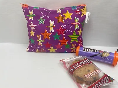 Purple With Red  Yellow Green Stars & Smiling Dragonflies Pouch  18 X 13 Cm • $10