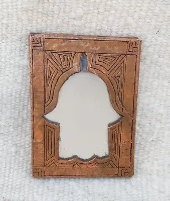 Vintage Handmade Art Moroccan Brass Engraved Hanging Mirror  Hamsa Shape Decor • $45.99