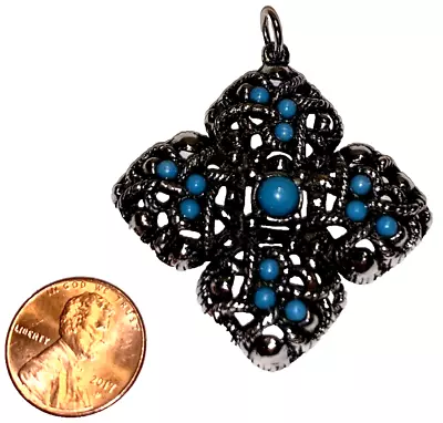 Avon Sierra Maltese Cross Faux Turquoise Pendant Silver Tone 1973 Vintage • $12