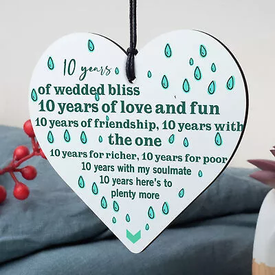 10th Wedding Anniversary 10 Year Tin Handmade Wooden Heart First Wedding Gifts • £3.95