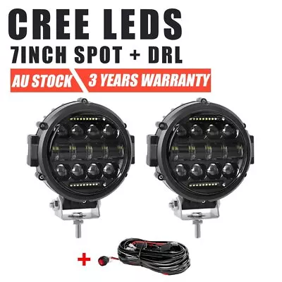 Pair 7 Inch Round LED Work Light Bar Spot Flood Lamp DRL Driving Offroad + Wire • $97.95