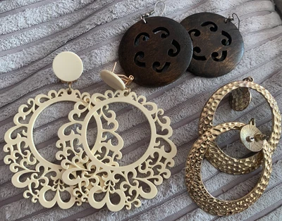 £6.99 • Buy 3x Big 60s 70s Retro Vintage Earrings Costume Jewellery
