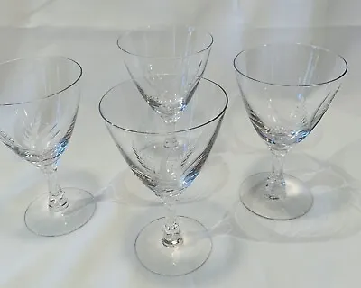 Set Of 4 Vintage Fostoria Wheat Etched Wine Stemmed Clear Glasses 6” Tall • $30