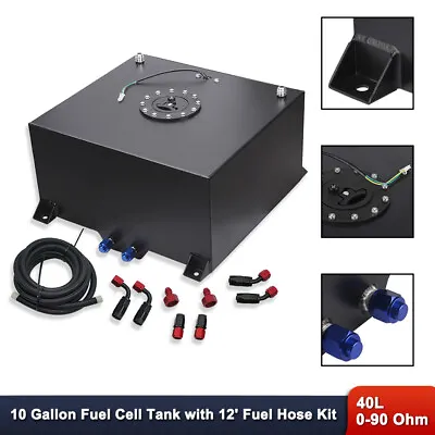 10 Gallon Fuel Cell Tank Aluminum Black Coated &Level Sender& 12' Fuel Line Kit • $147.03