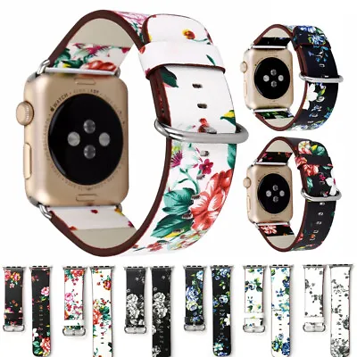 $8.27 • Buy 40/44/41/45mm Floral Leather Band Women Strap For Apple Watch Series 8 7 6 5 SE
